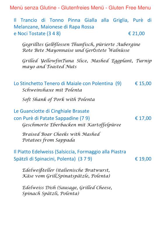Menu di Edelweiss Stube 