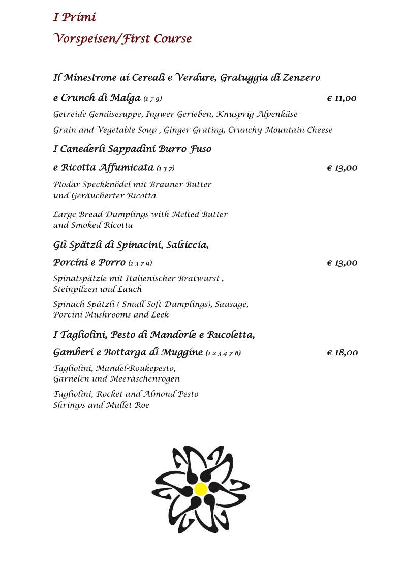 Menu di Edelweiss Stube 