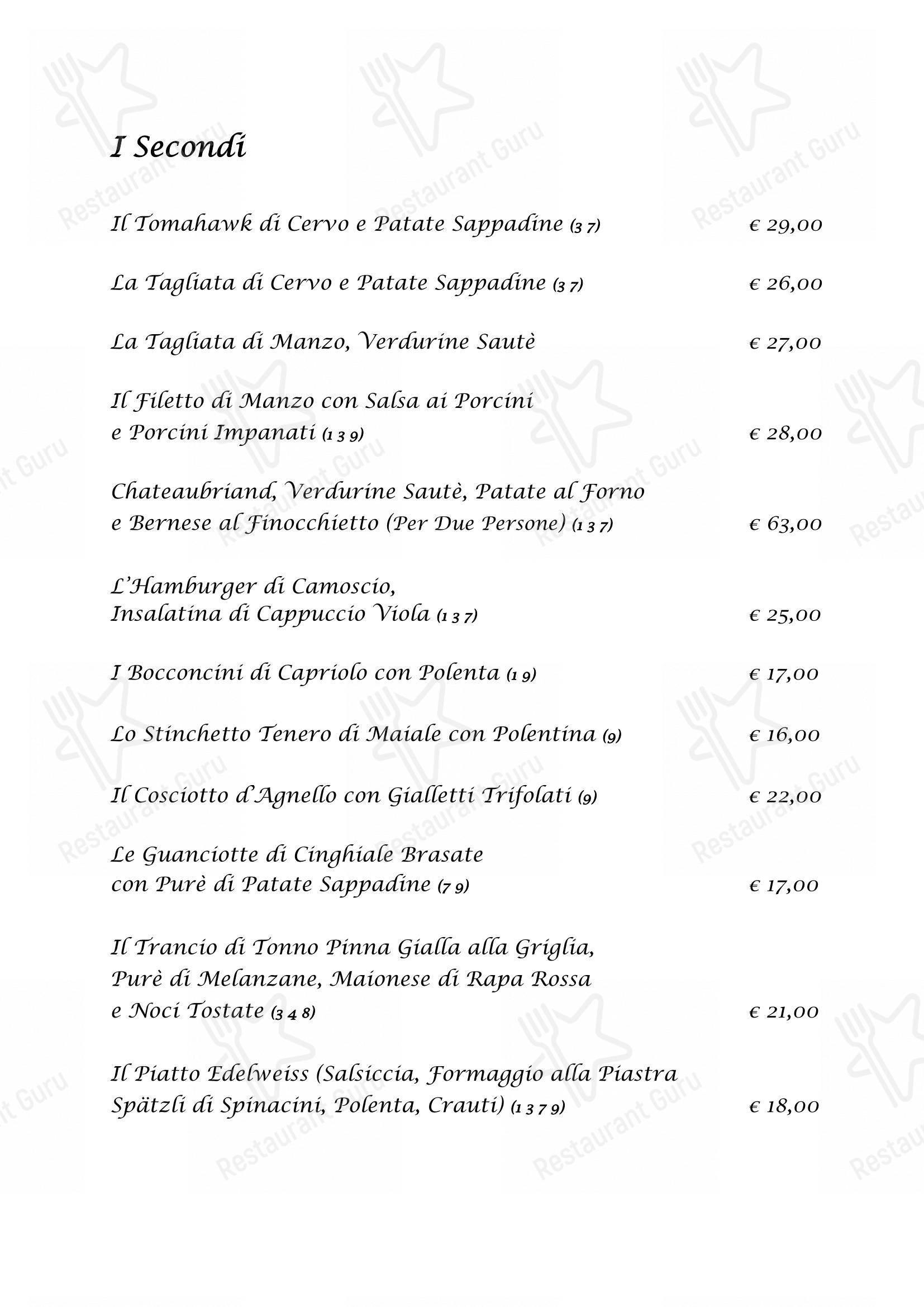 Menu per Edelweiss Stube ristorante