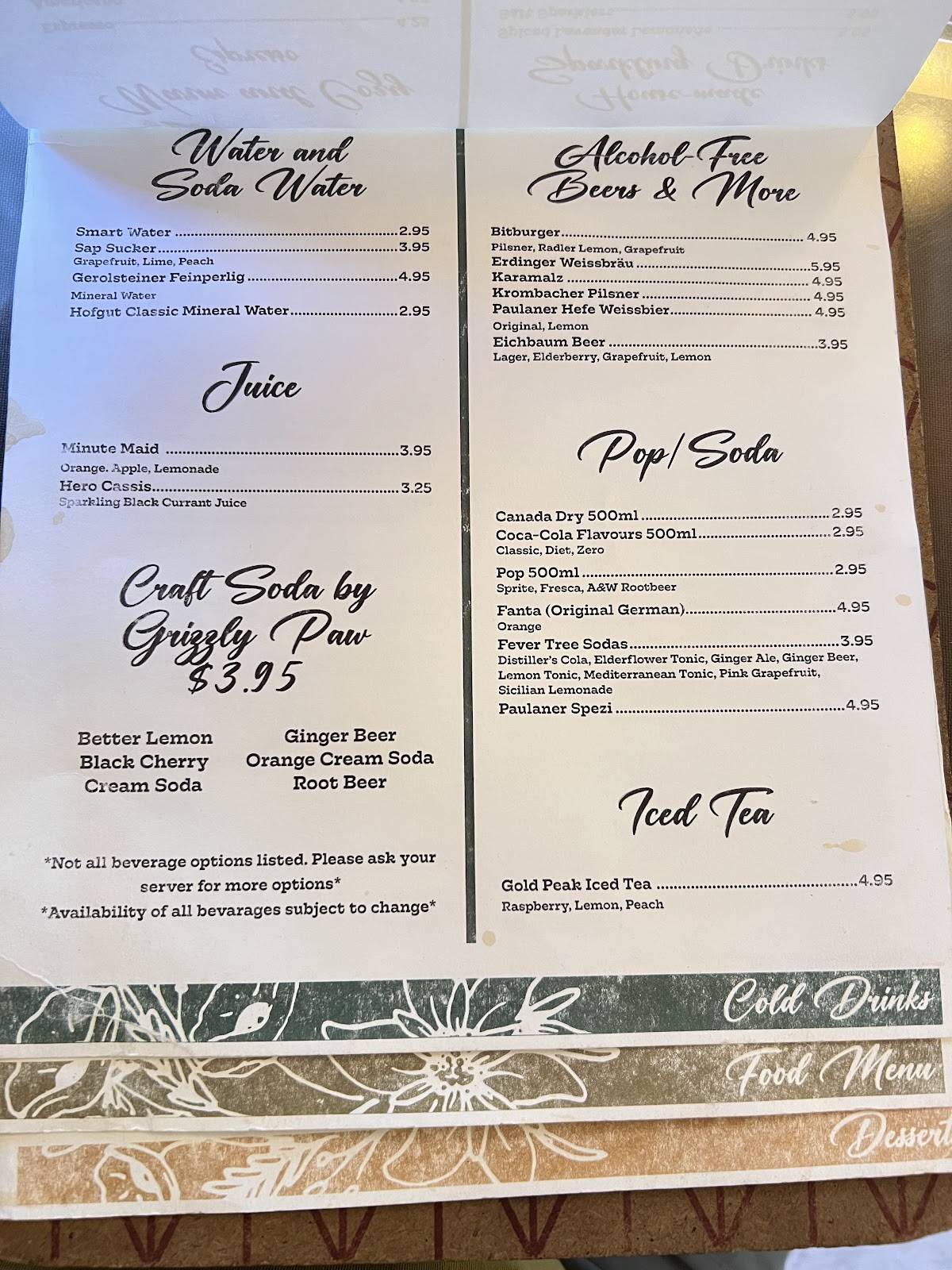 Menu de Edelweiss Village