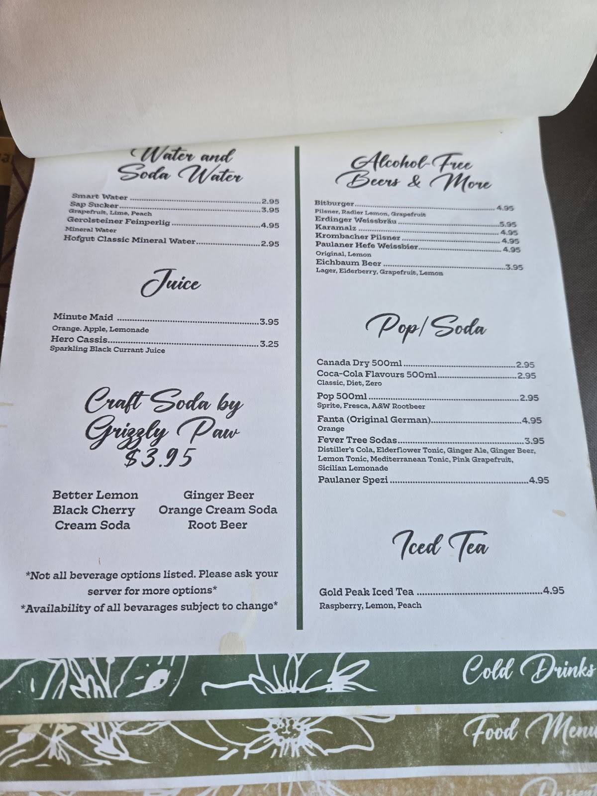 Menu de Edelweiss Village