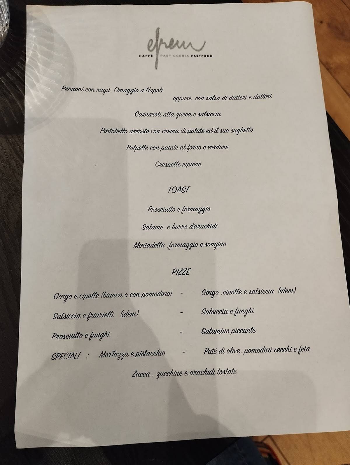 Menu di Efrem Caffetteria Pasticceria Cucina 