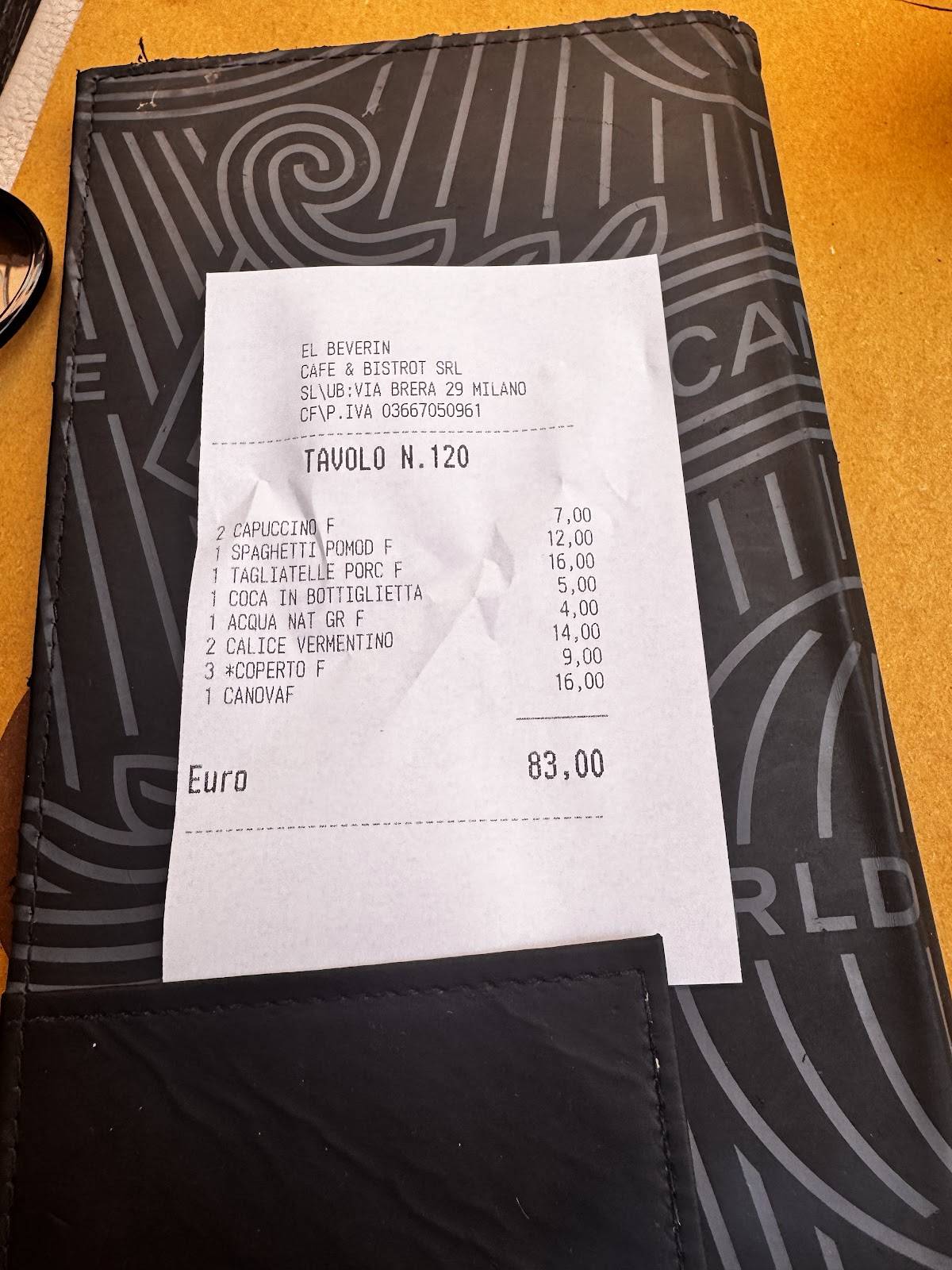 Menu di El Beverin. 