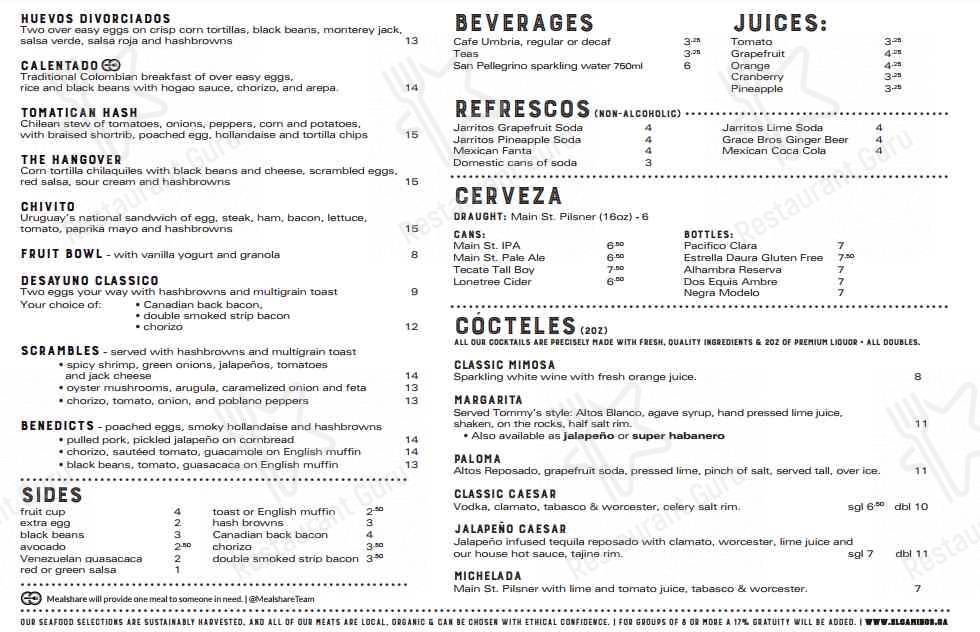 Menu de El Camino's