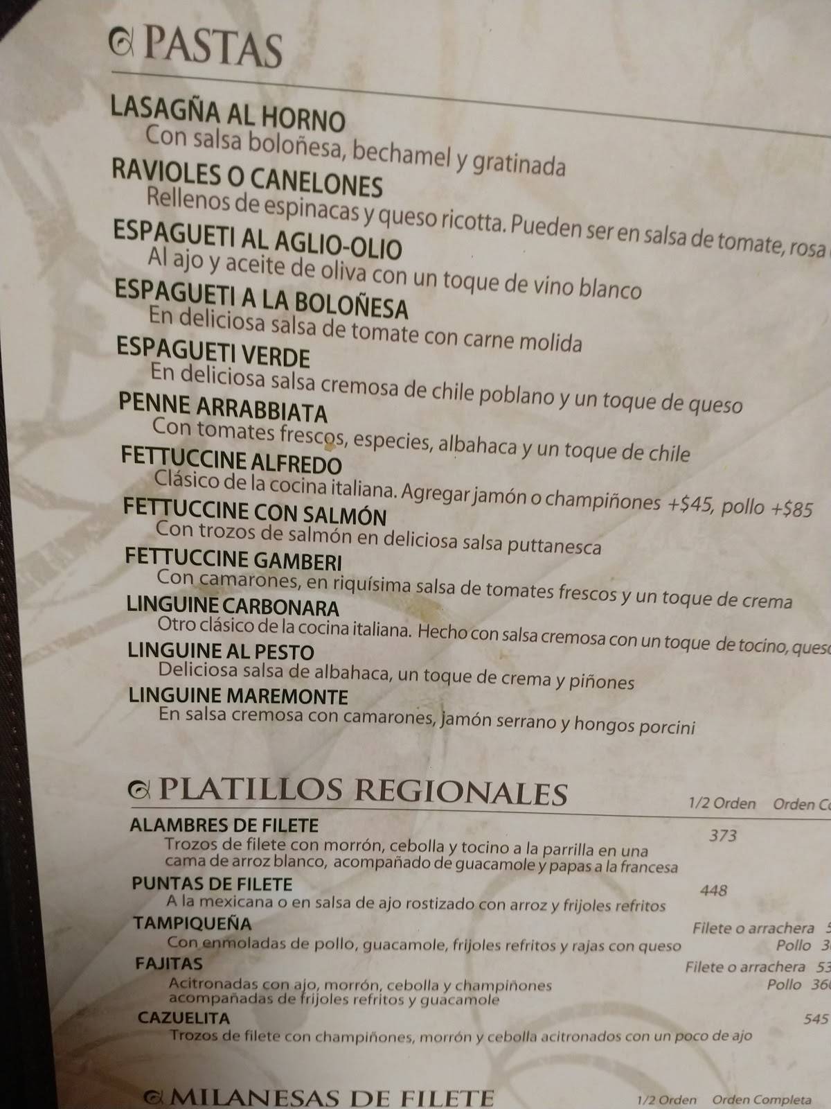 Carta del restaurante El Gaucho del Monterrey, Monterrey, Arroyo Seco # 100