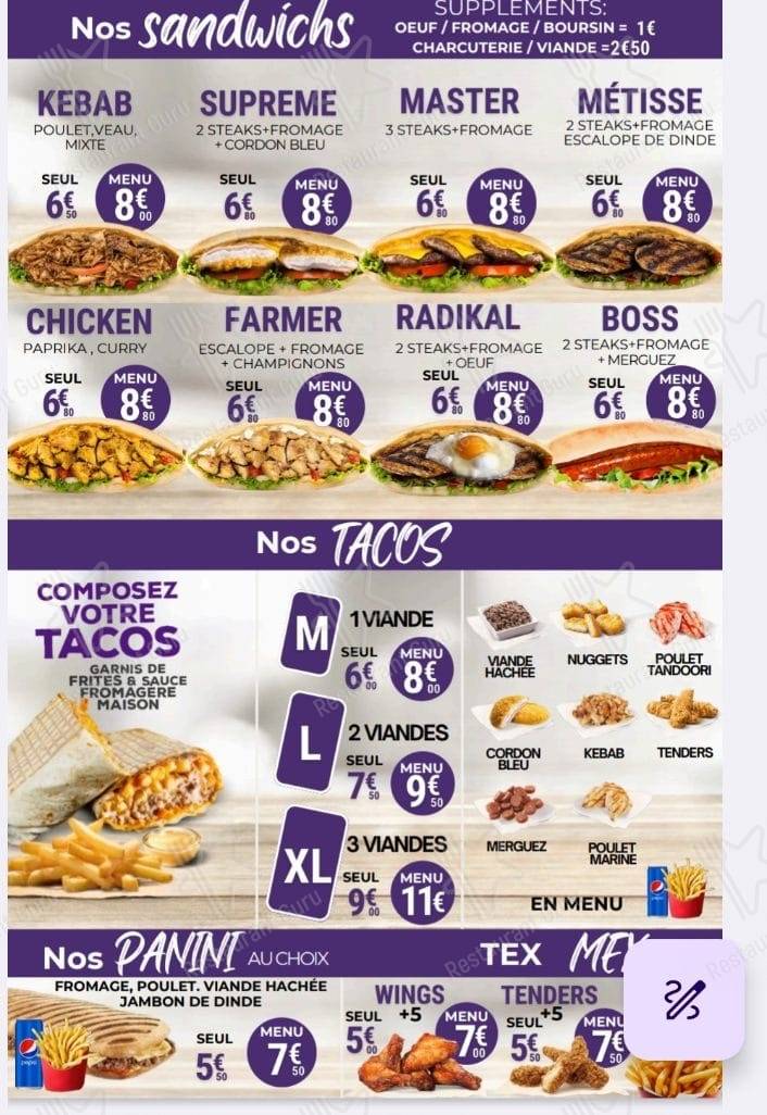 Menu pour El Jood - repas et boissons
