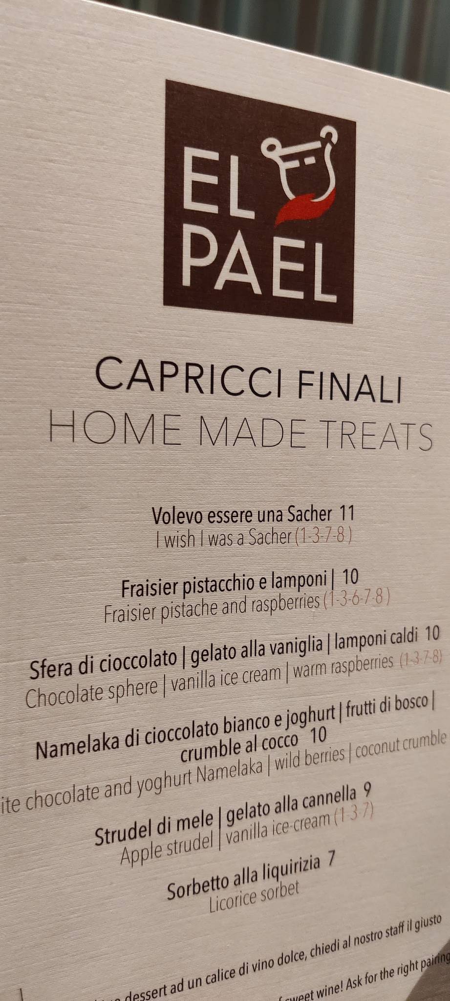 Menu di El Pael Ristorante 