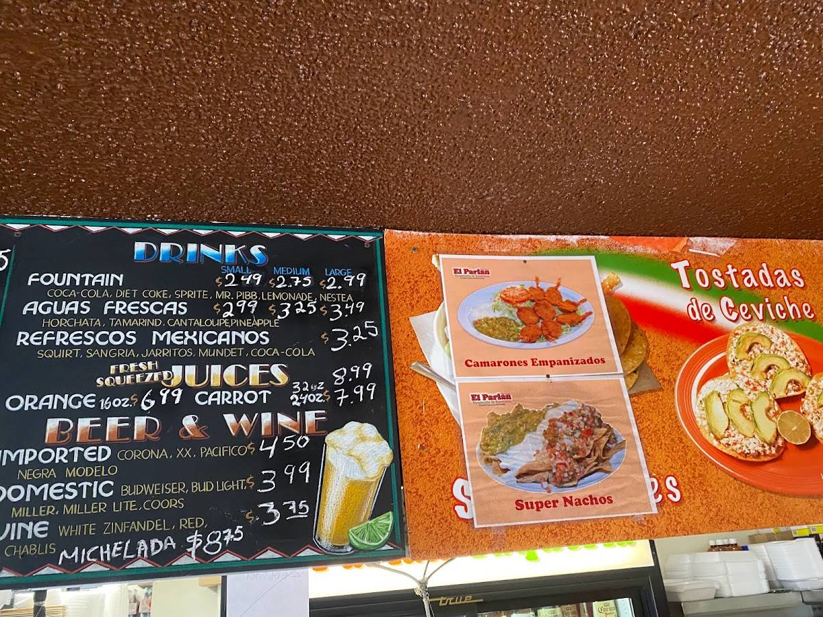 Menu at El Parian Taqueria restaurant, North Highlands, Watt Ave