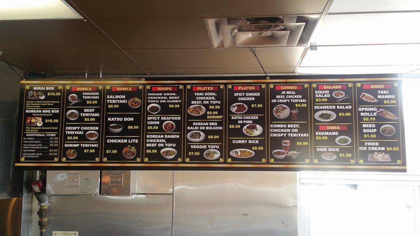 Menu at Mirai Bowl restaurant, El Paso, Lee Trevino Dr