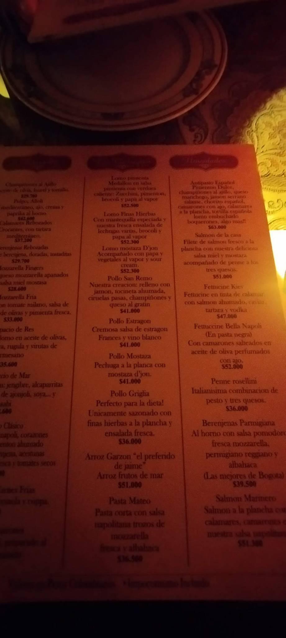 Menu at El Patio Café, Bogotá, Cra. 4a 2780 86