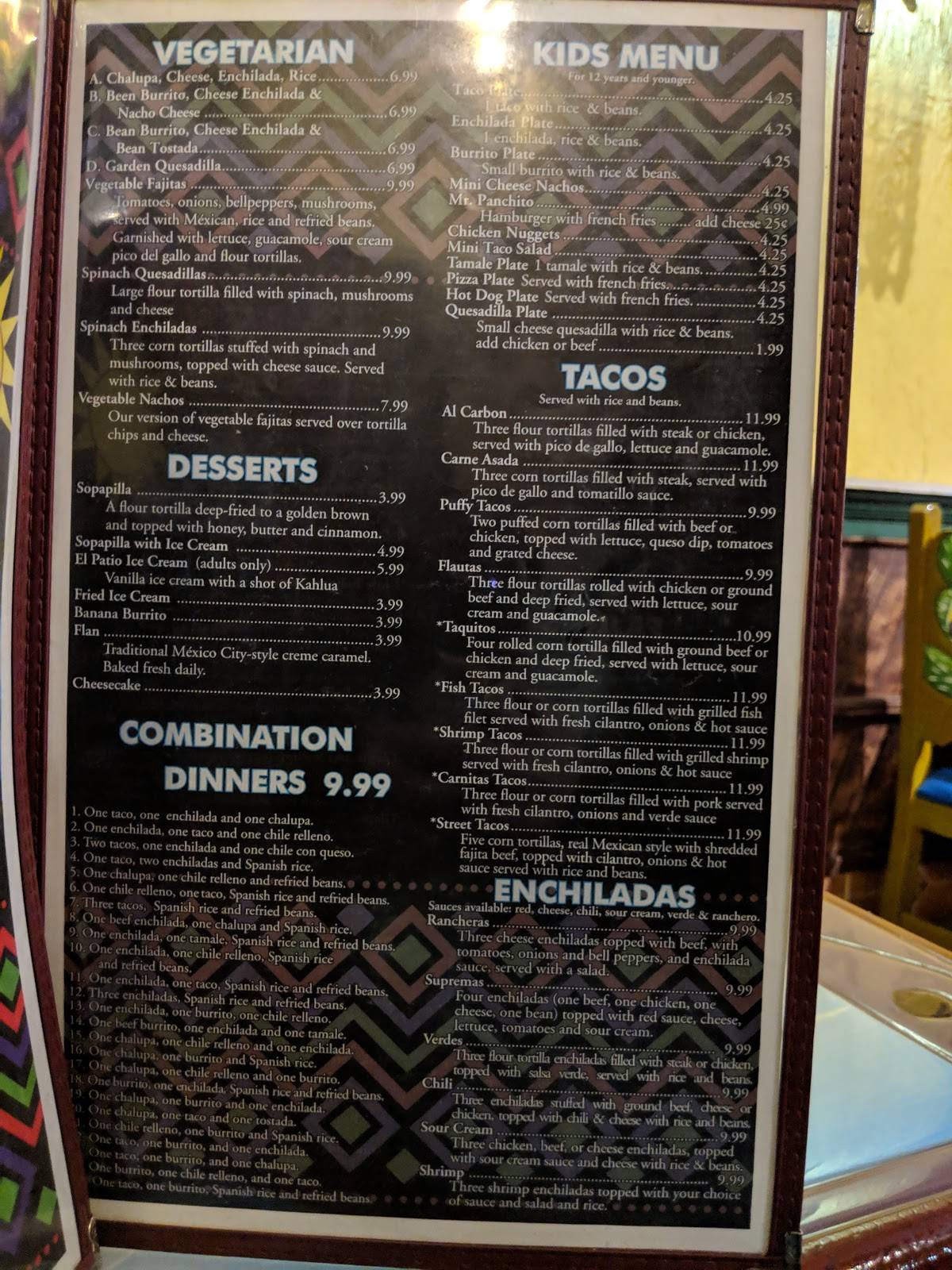 Menu at El Patio Mexican Restaurant, Natchitoches