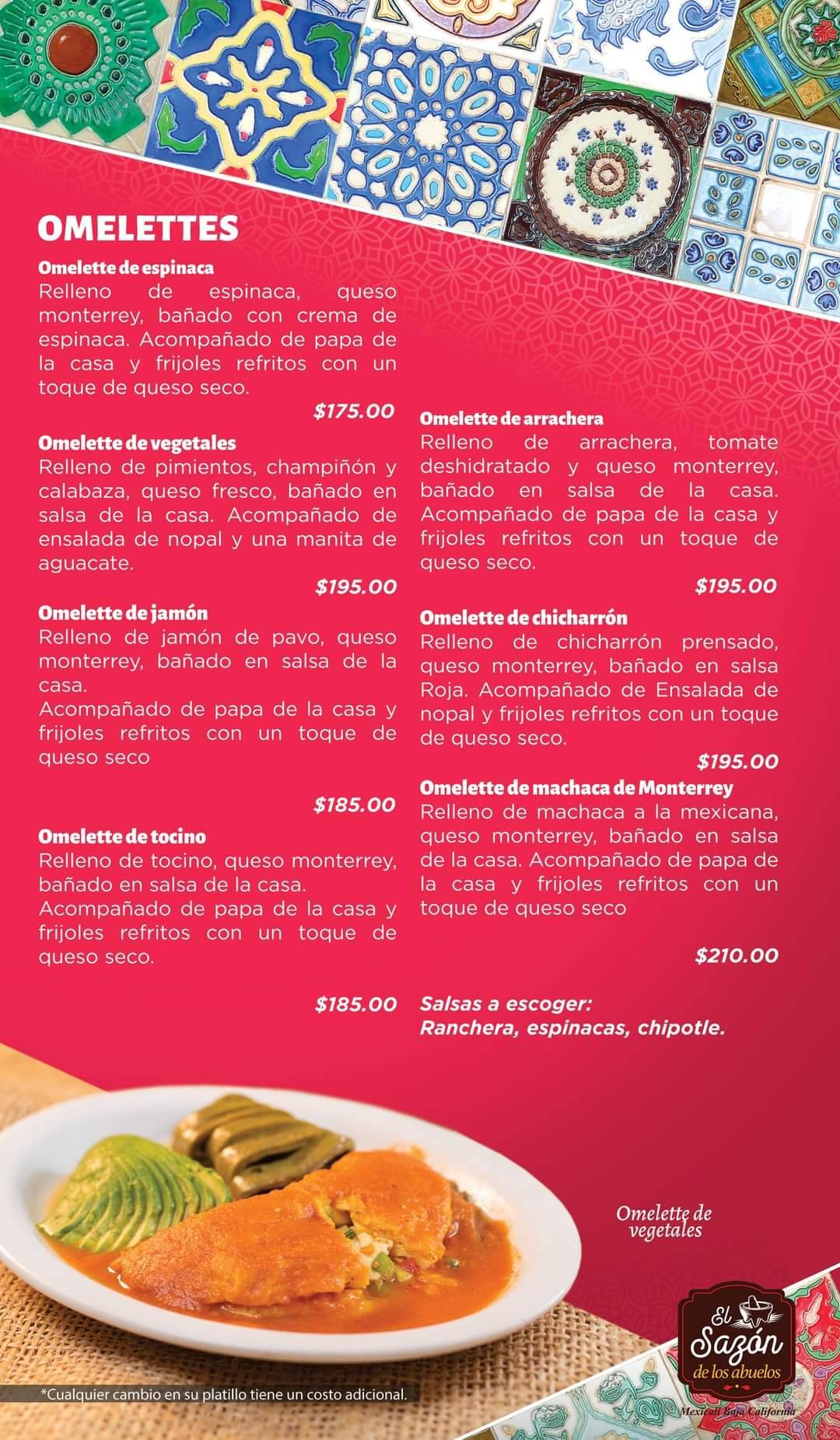 Menu at El Sazón de los Abuelos restaurant, Mexicali