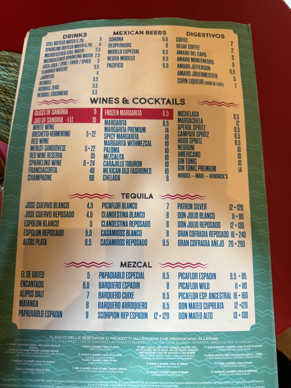 Menu di El Tiburon Navona 