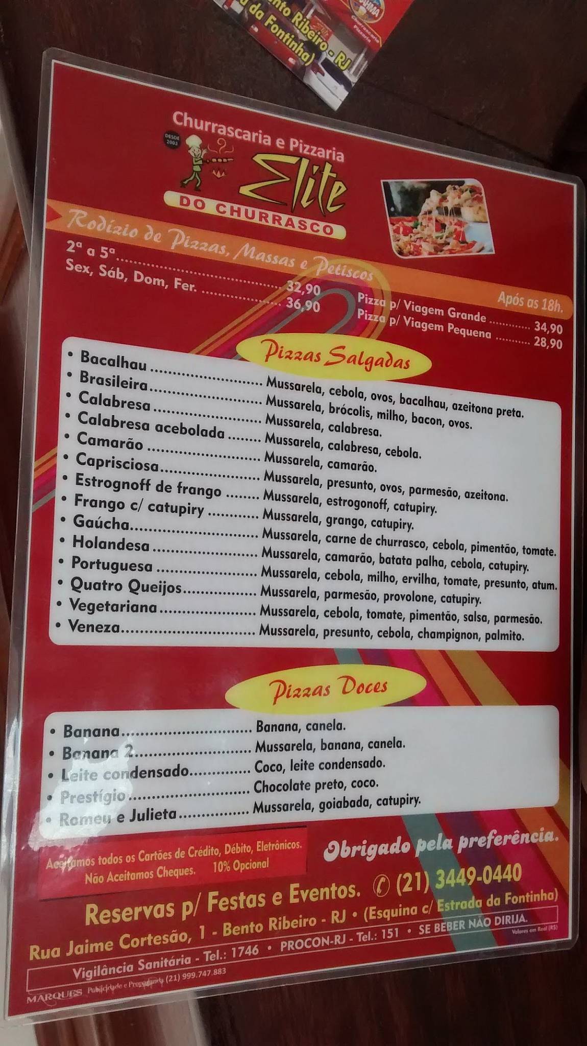 Elite Grill Pizzaria cardápio