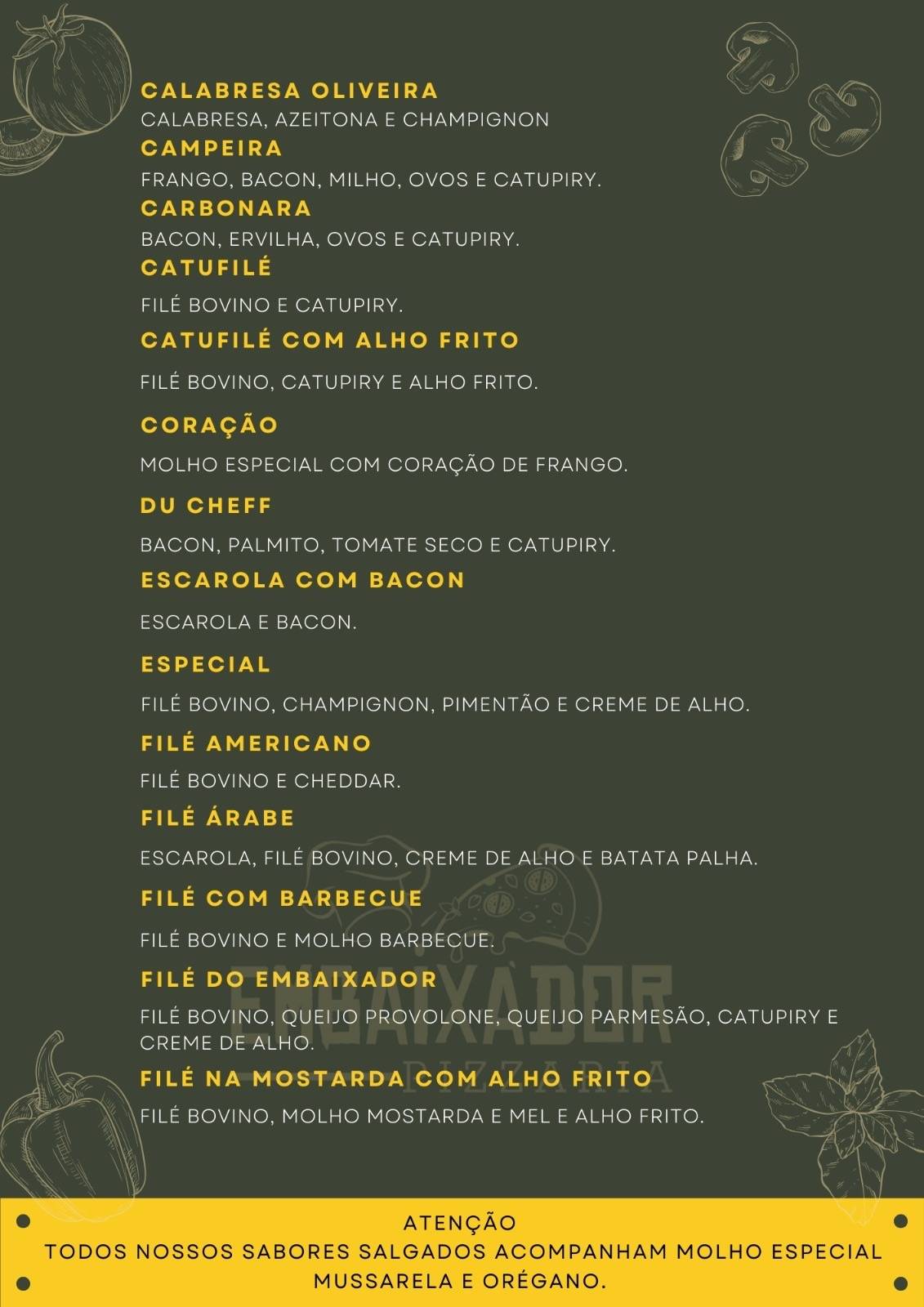 Embaixador Pizzaria cardápio