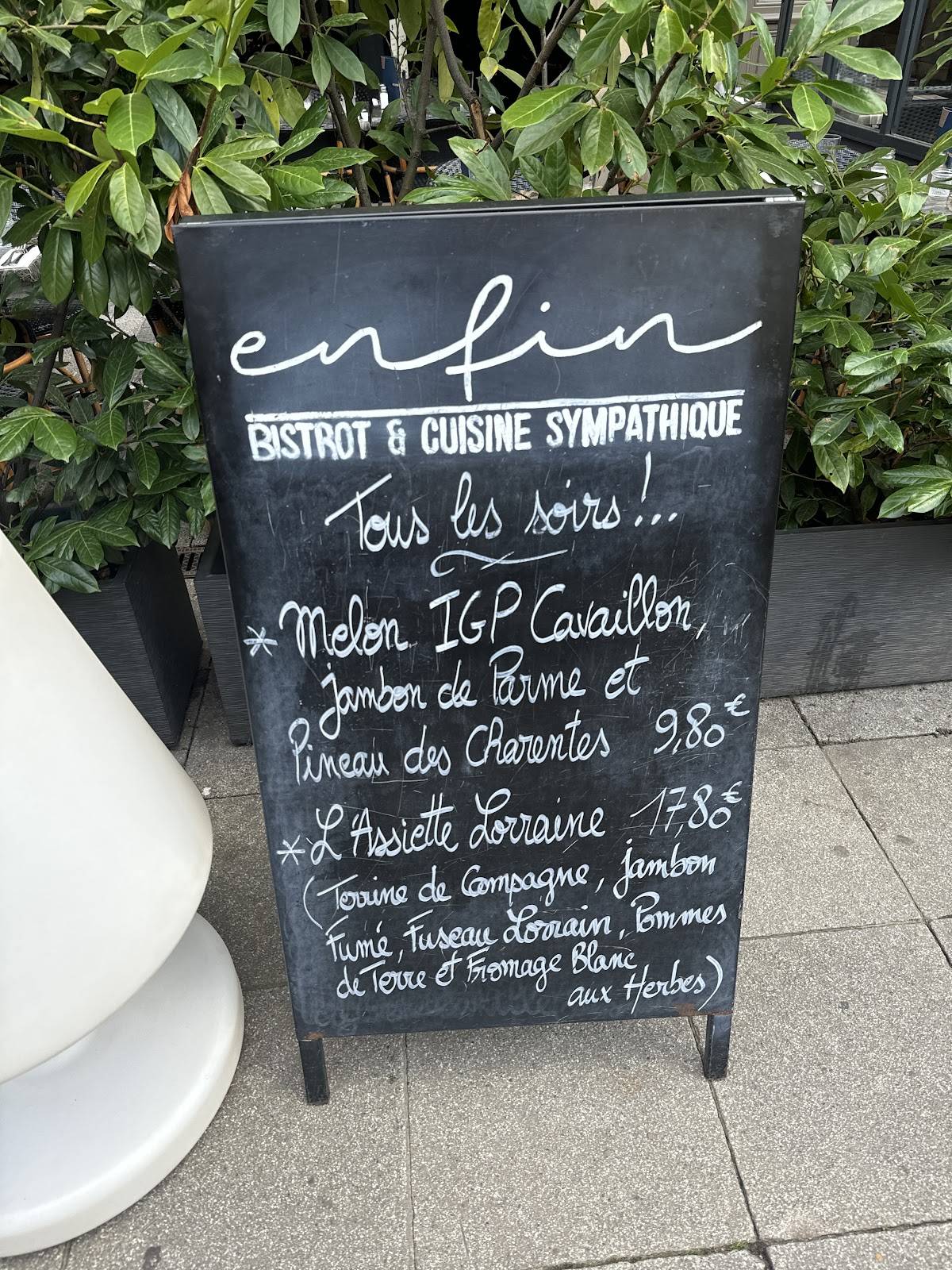 Menu de L' Enfin - bistrot & cuisine sympathique