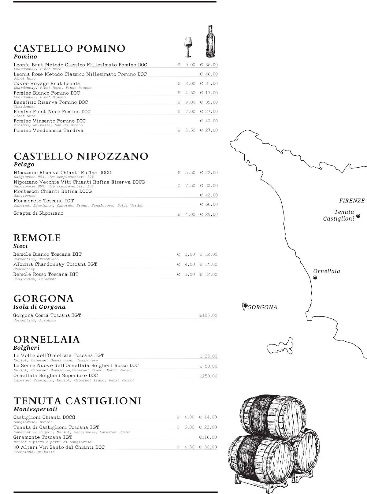 Menu di Enoteca Il Quartino di Marchesi Frescobaldi 