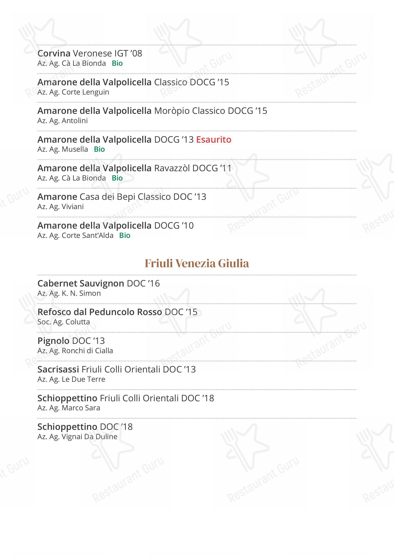 Menu bar per Trattoria Entrà in Entrà