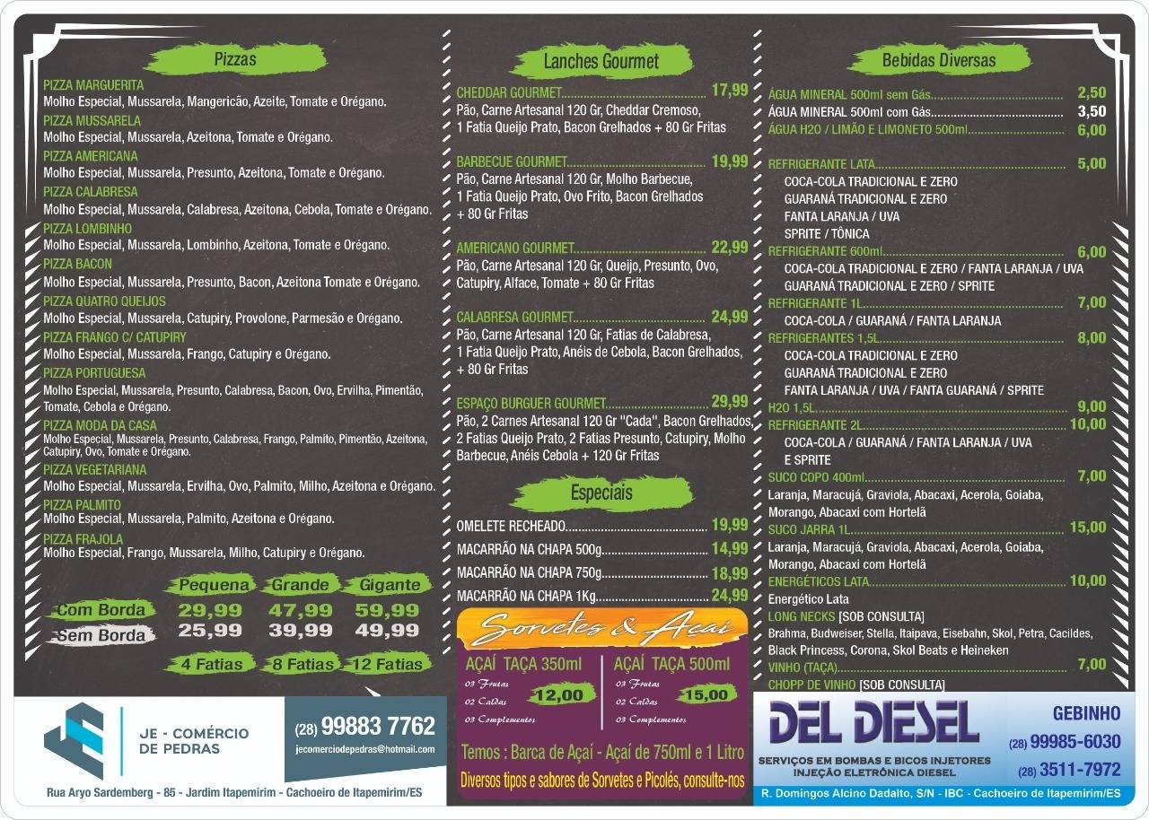 Espaço Burguer cardápio