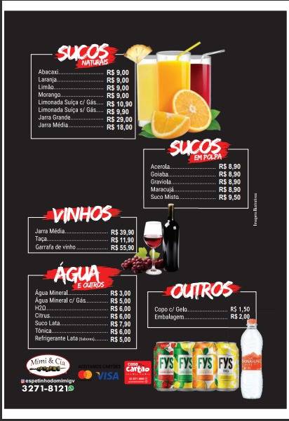 Espetinho Mimi e Cia cardápio
