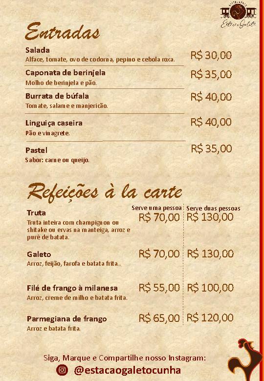 Restaurante Estação Galeto cardápio