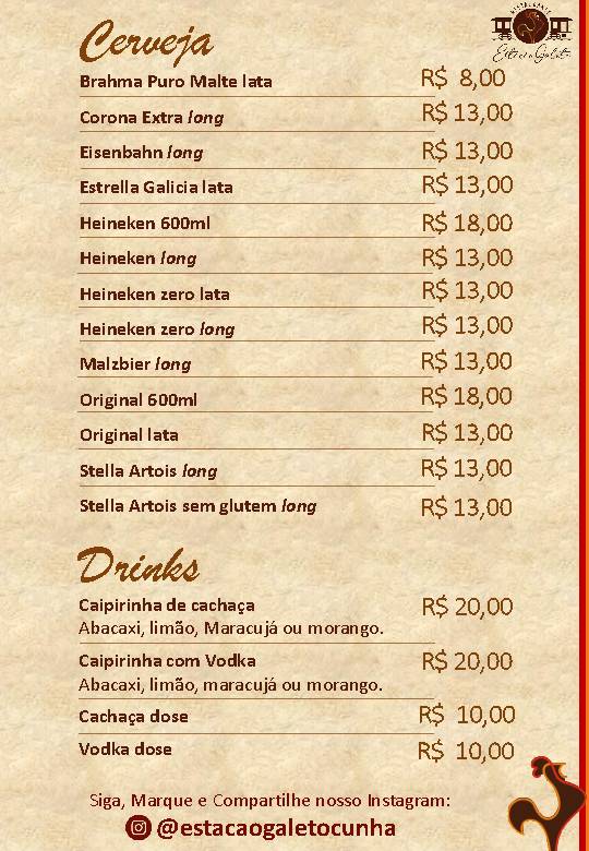 Restaurante Estação Galeto cardápio
