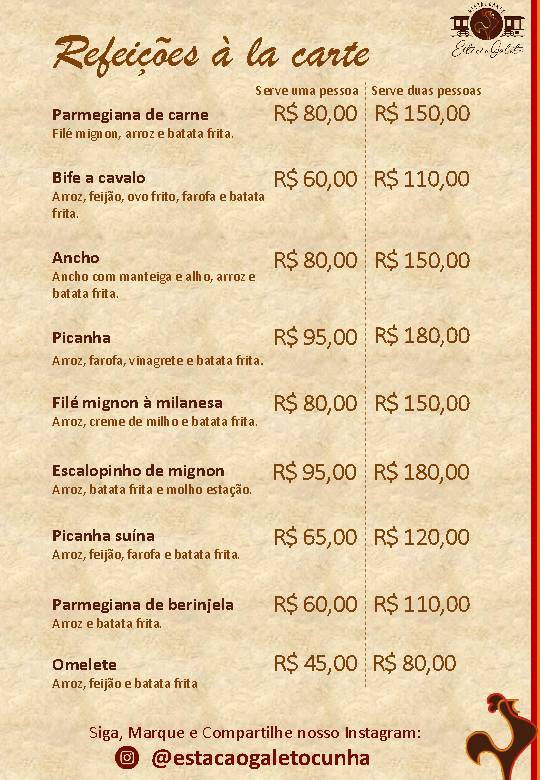 Restaurante Estação Galeto cardápio