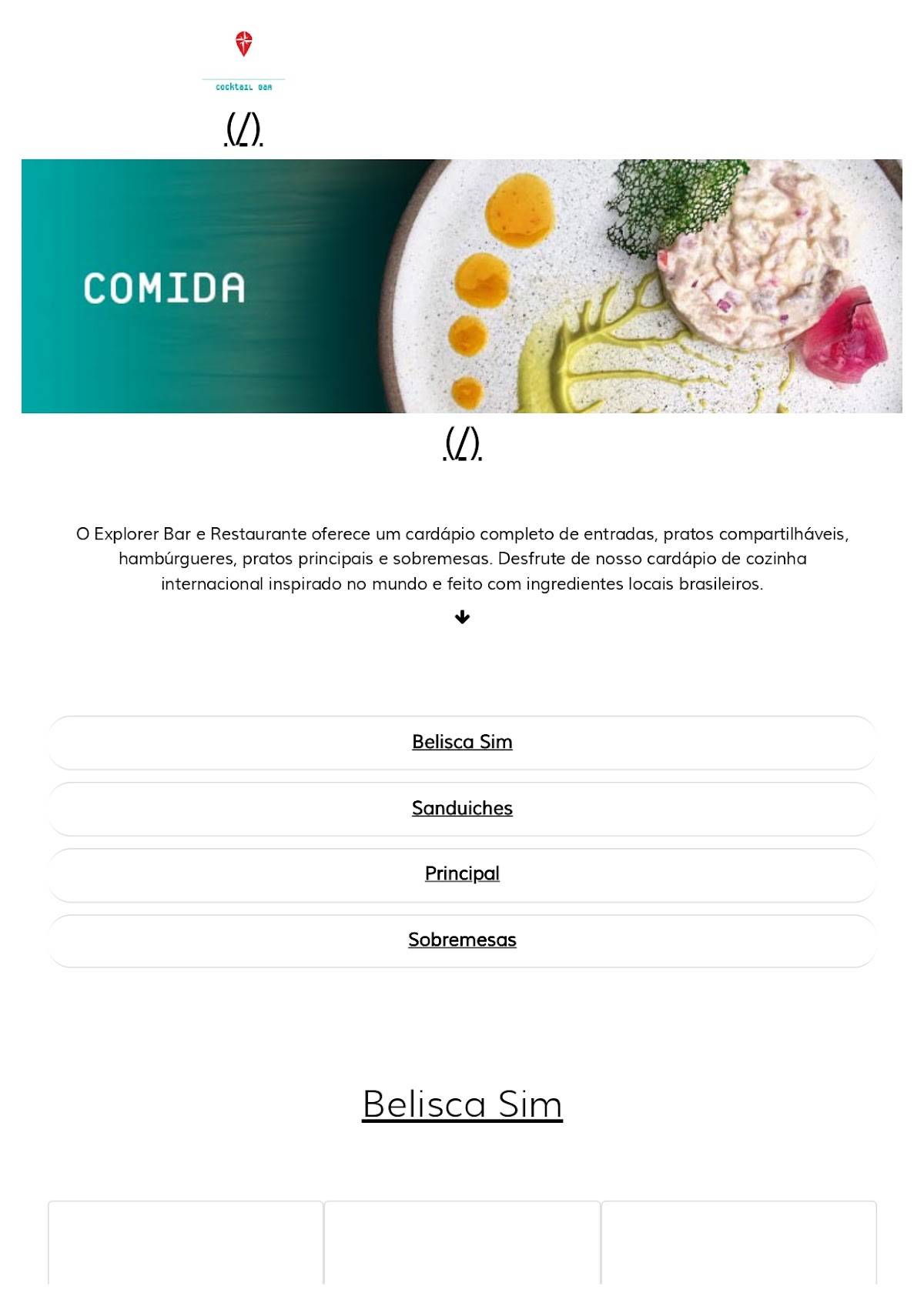 Explorer Bar cardápio