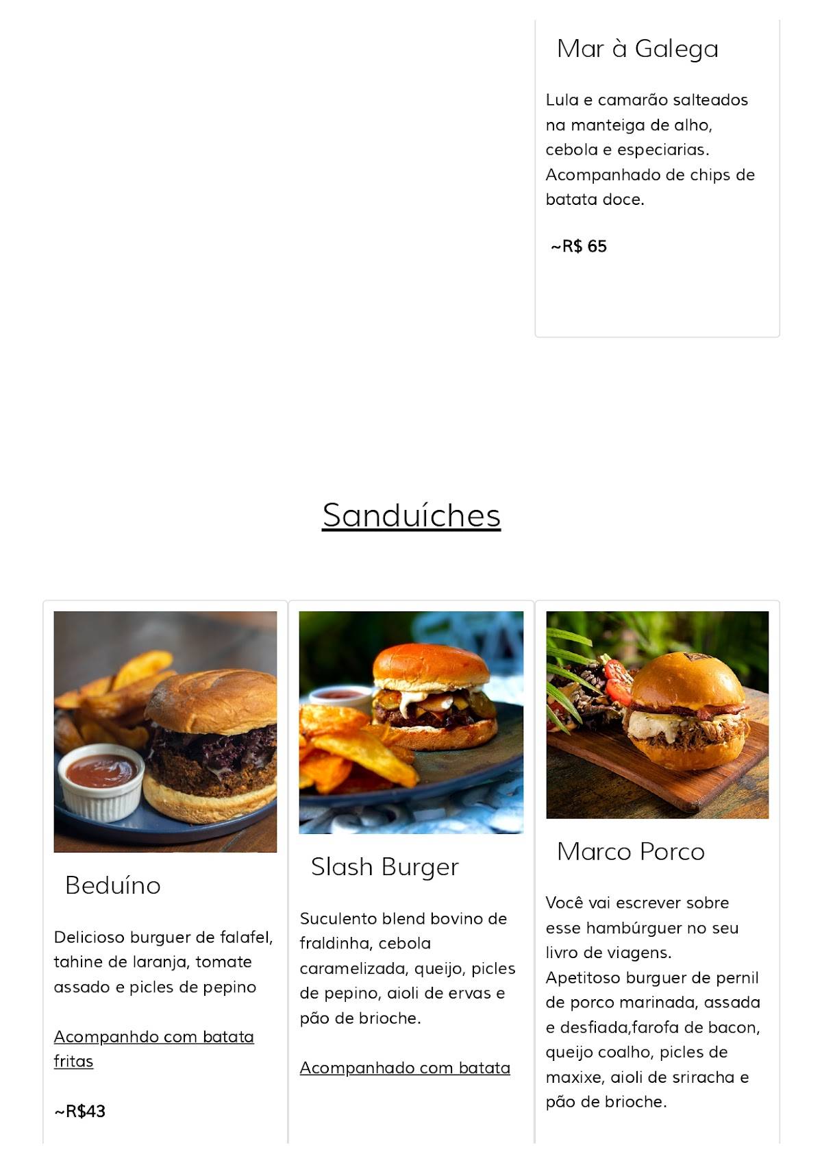 Explorer Bar cardápio