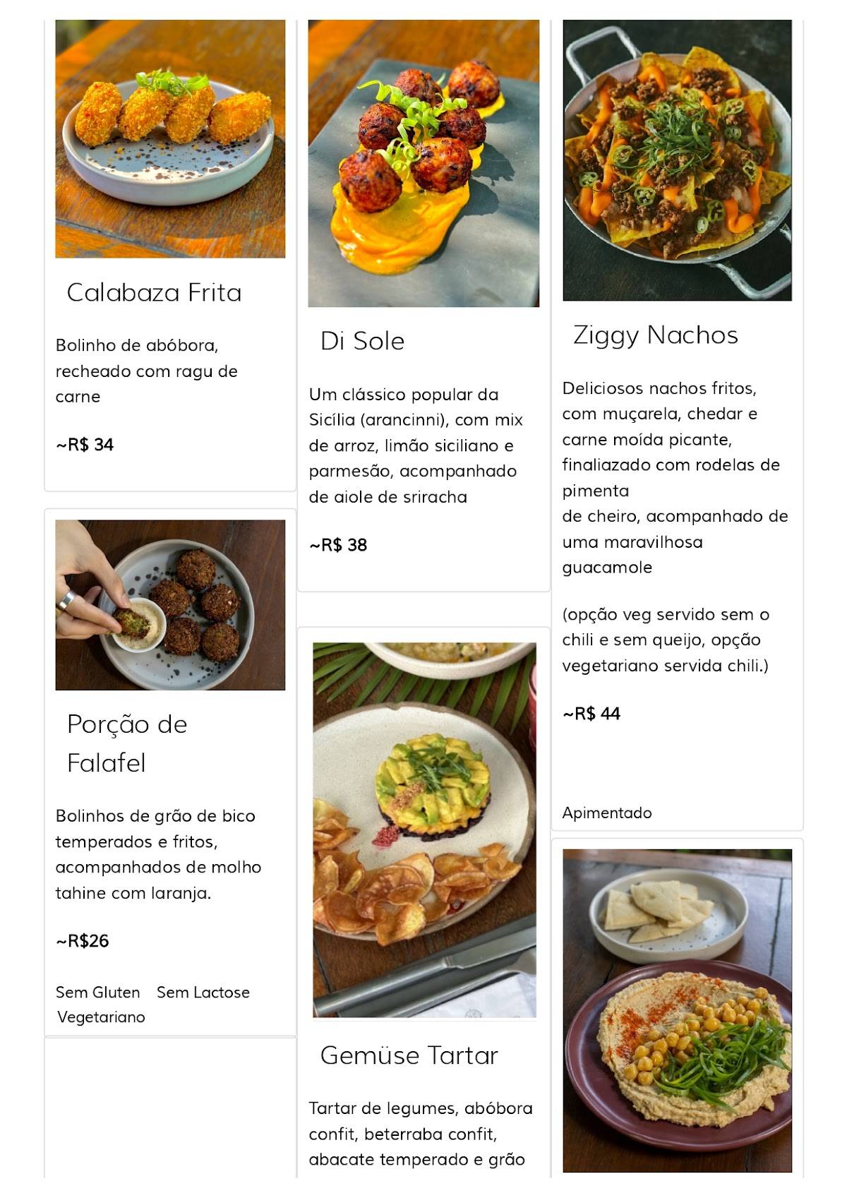 Explorer Bar cardápio