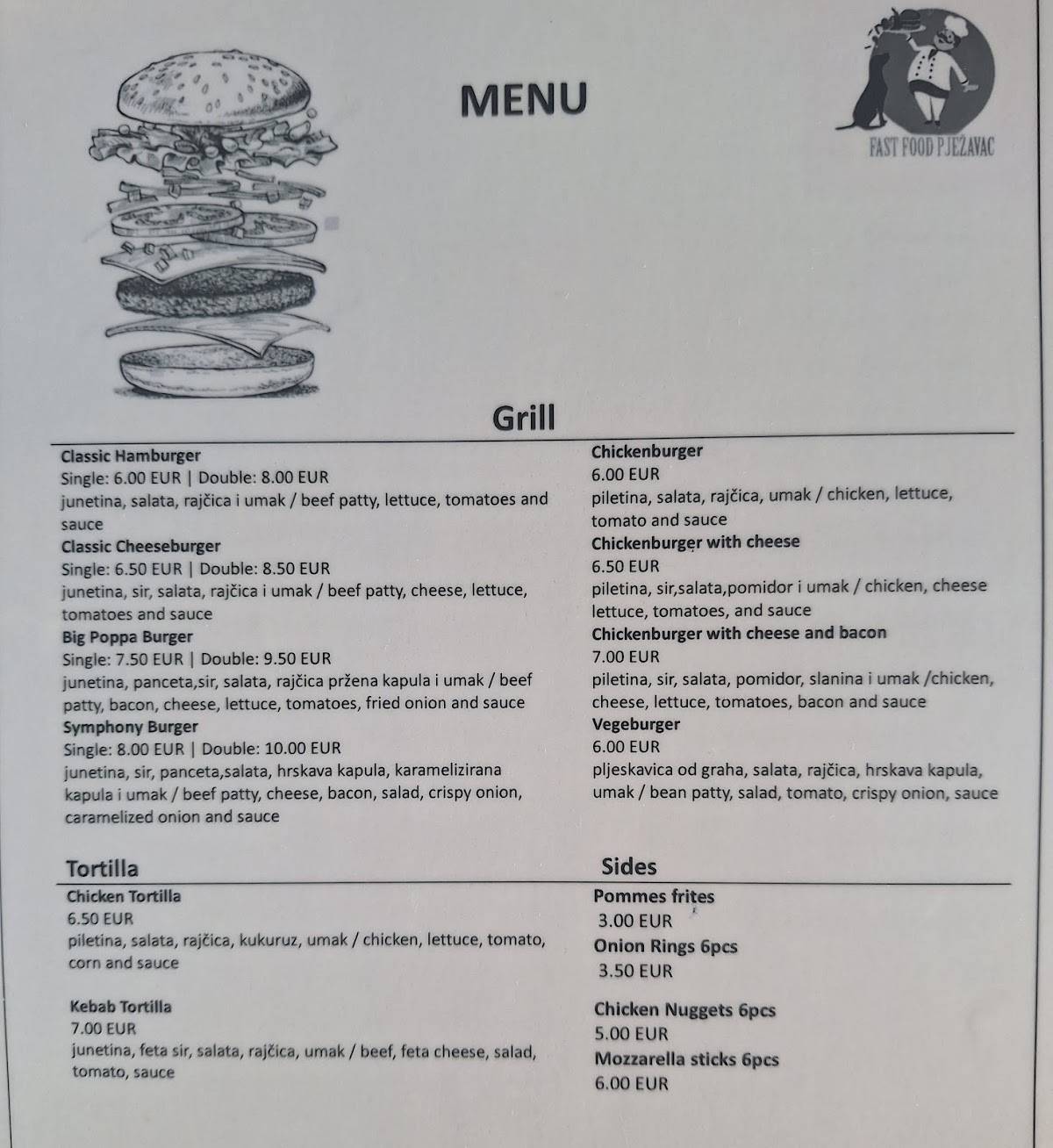 Menu di FAST FOOD PJEŽAVAC 