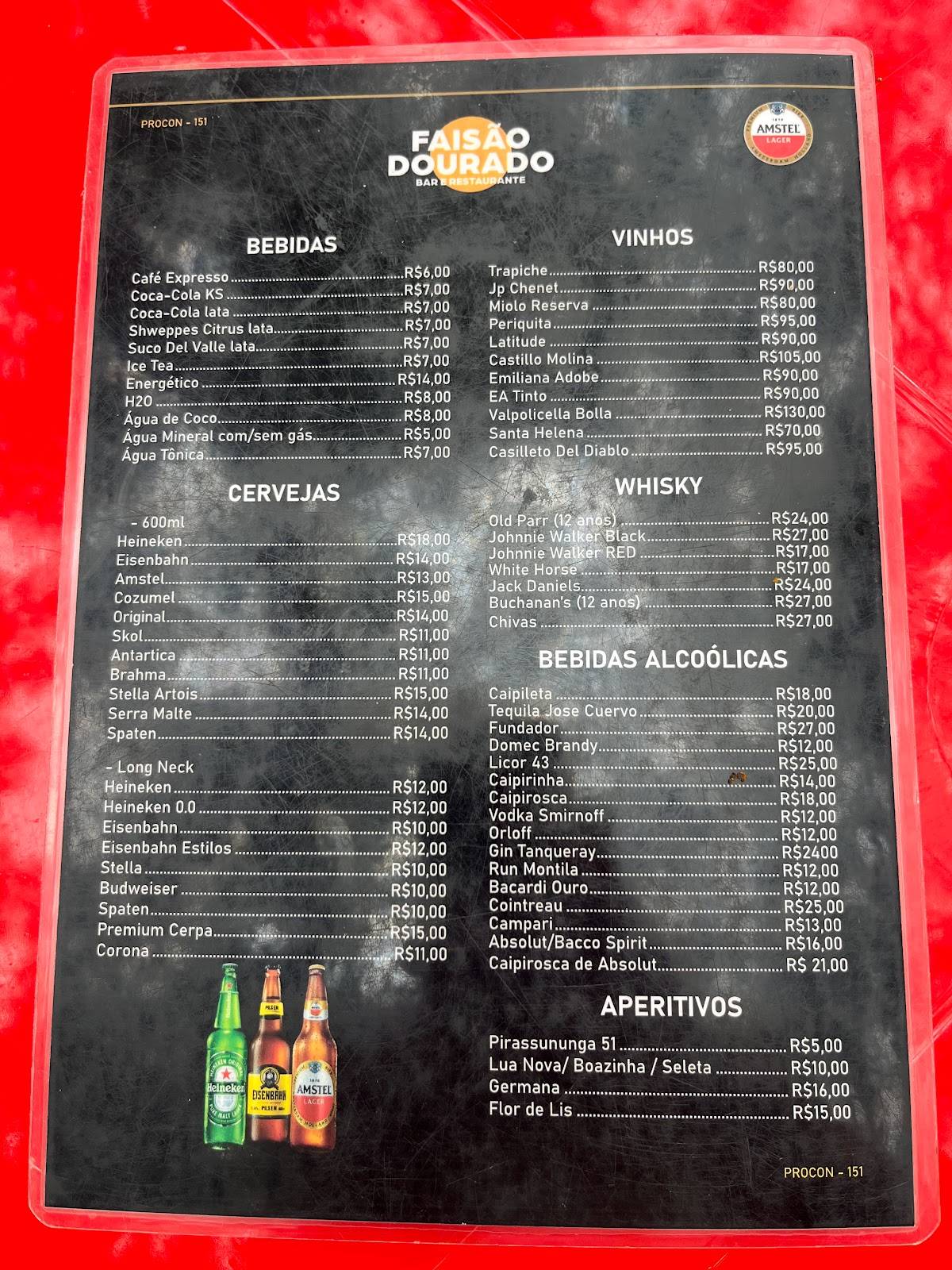 Faisão Dourado cardápio