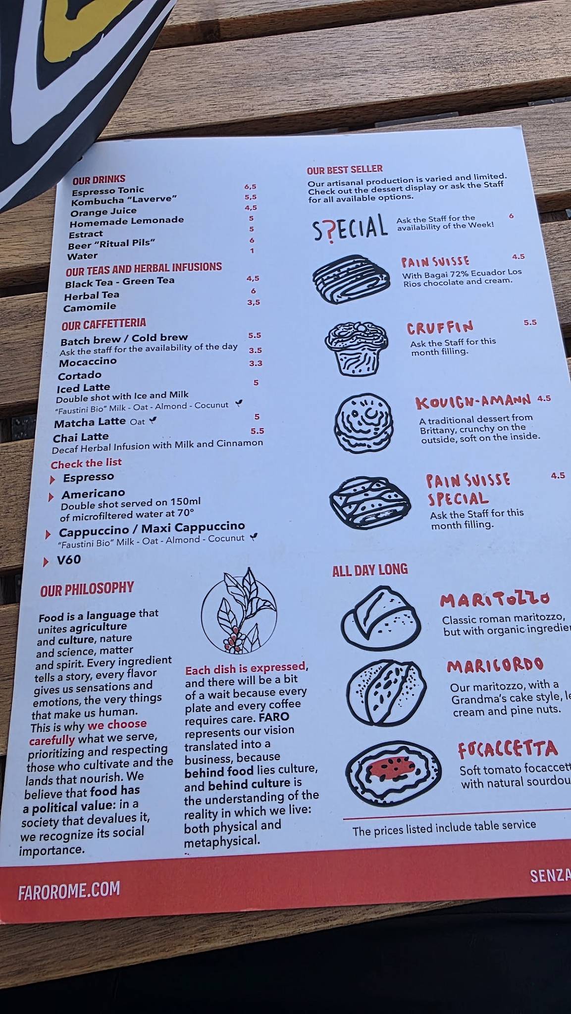 Menu di Faro - Caffè Specialty / Brunch & Lunch 