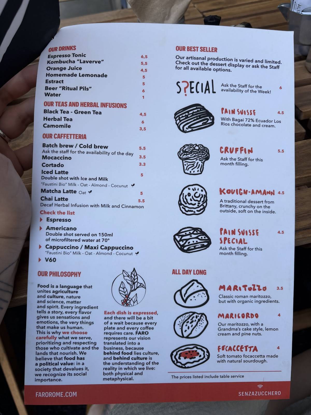 Menu di Faro - Caffè Specialty / Brunch & Lunch 