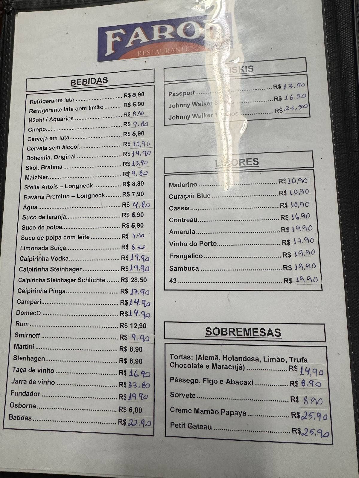 Farol Americana cardápio