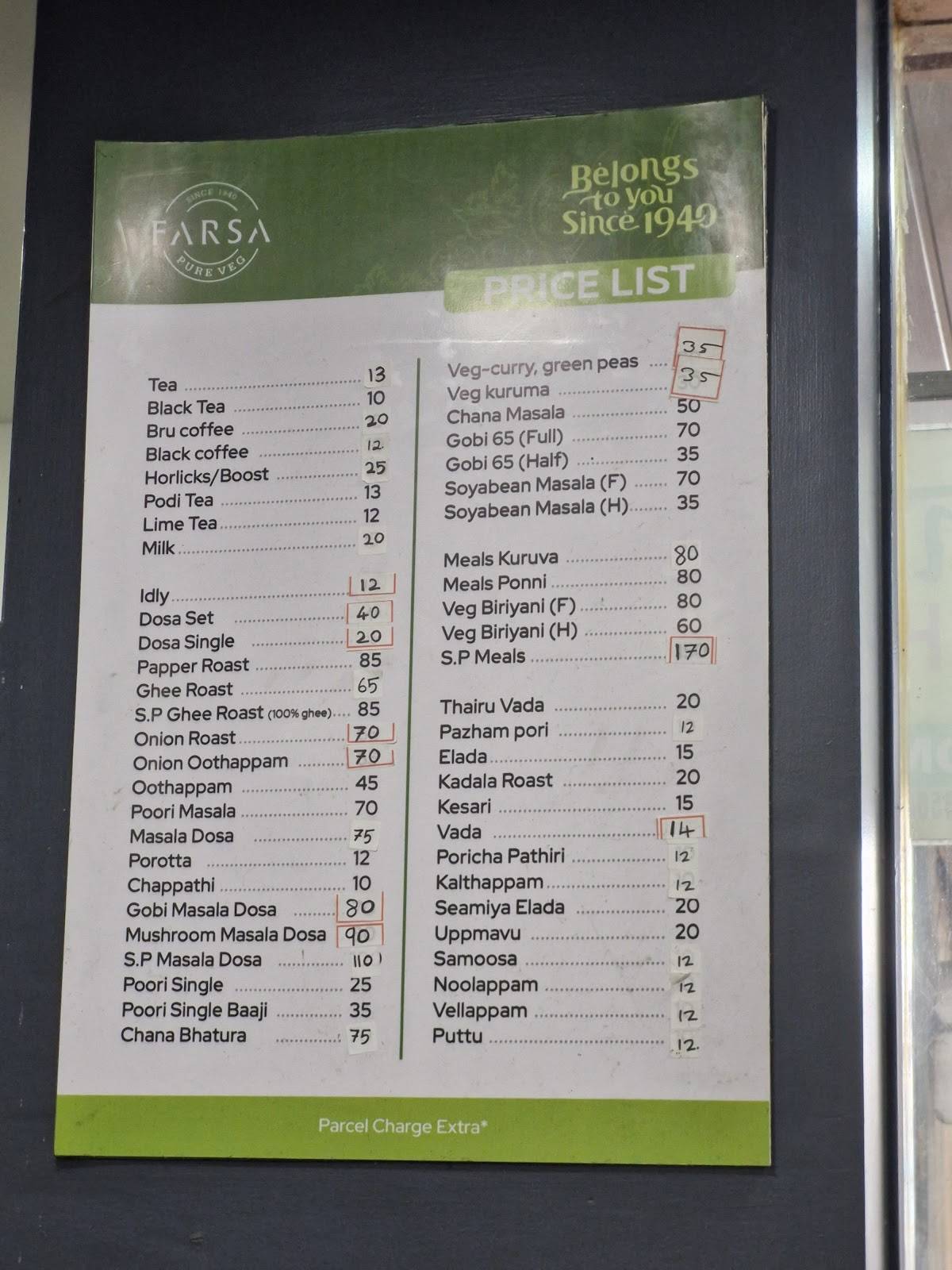 Farsa Pure Veg Manjeri menu