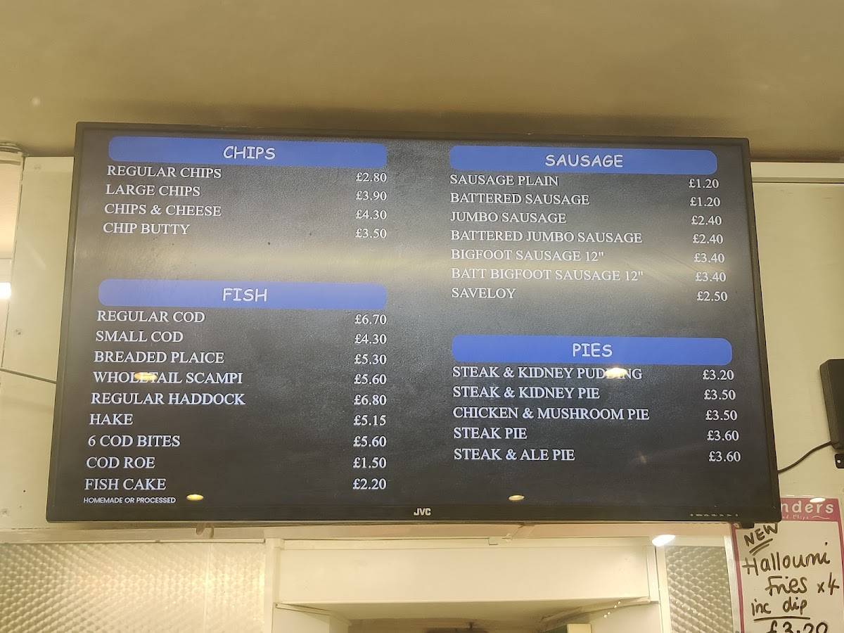 Menu at Flounders fast food, Newquay