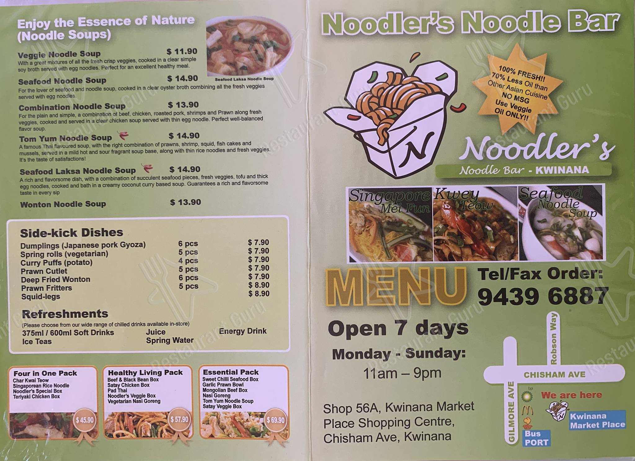 Menu at Noodler's Noodle Bar, Kwinana Town Centre
