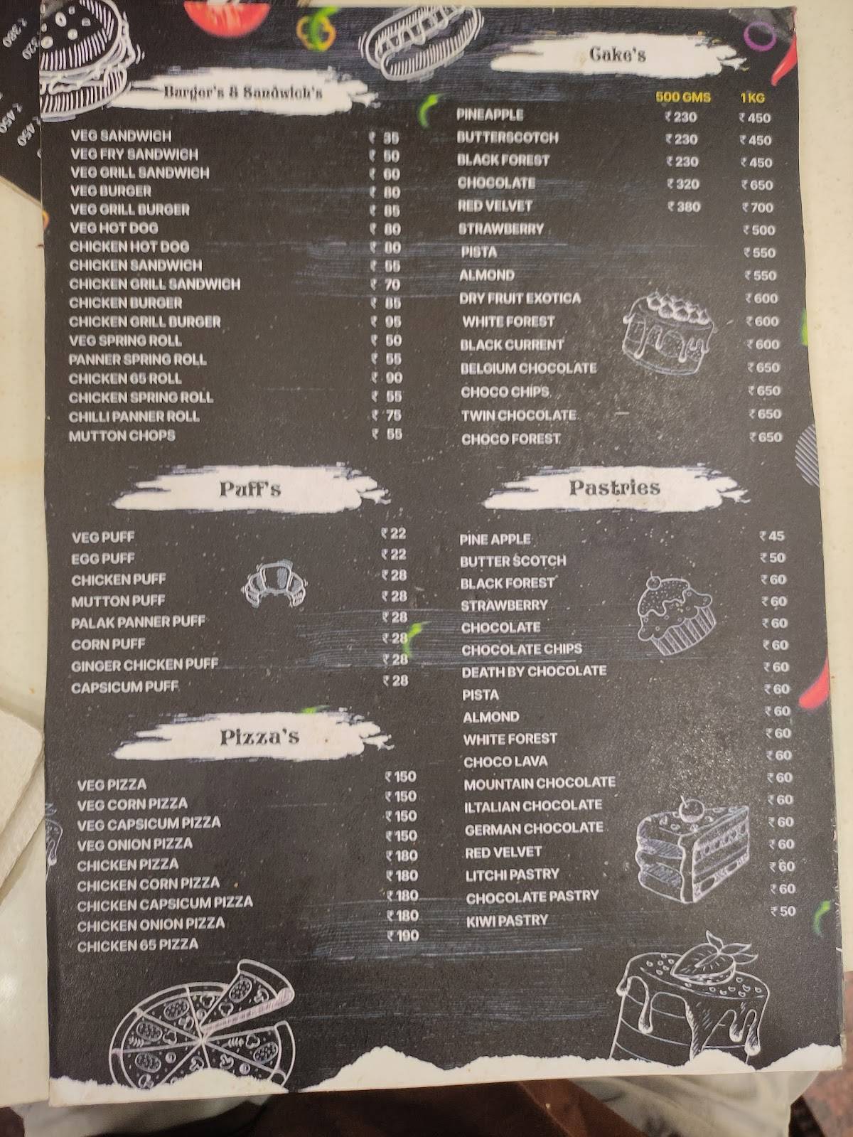 Sahara Bakers menu