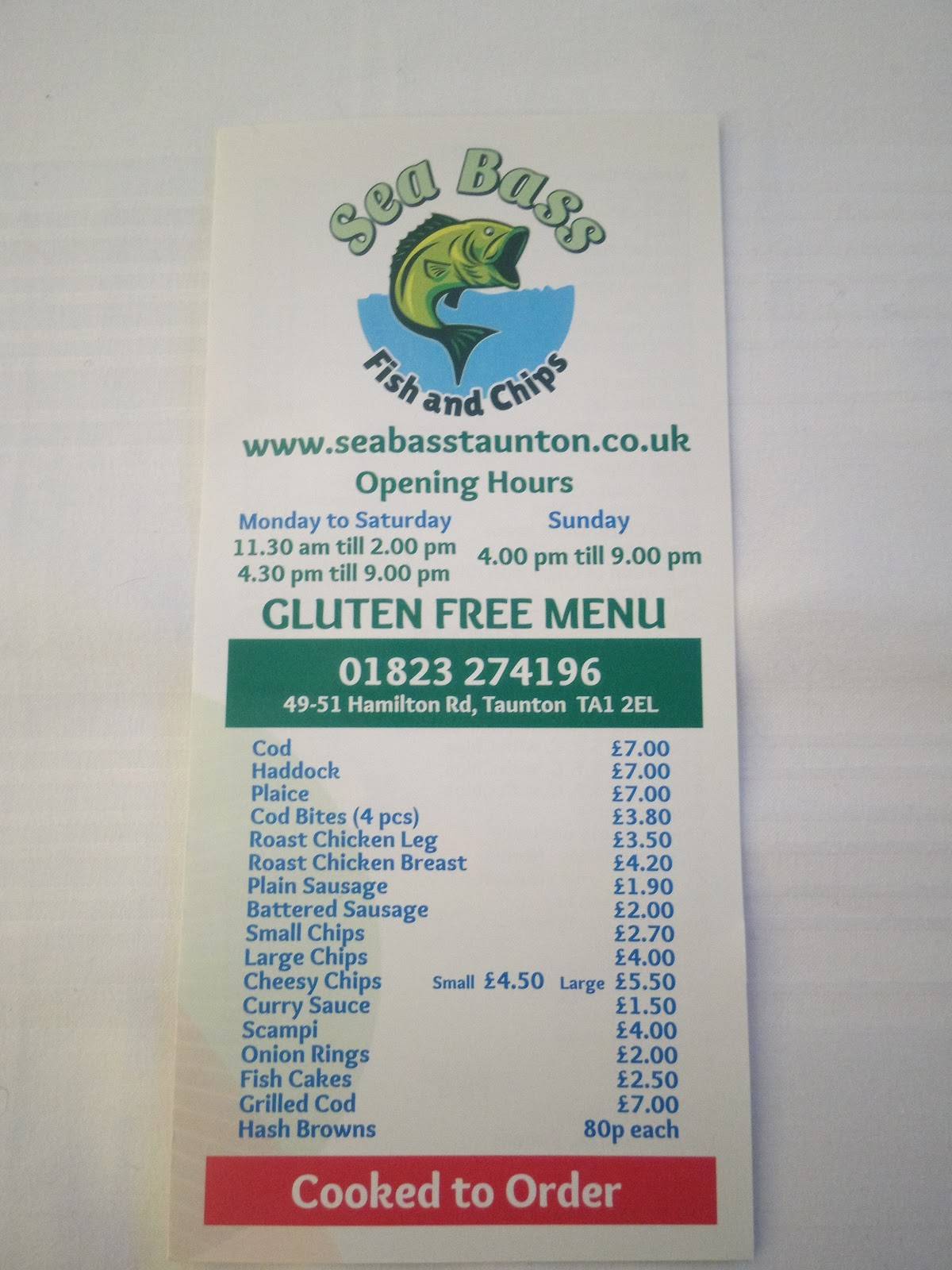 Menu at Sea Bass Fish and Chips fast food, Taunton