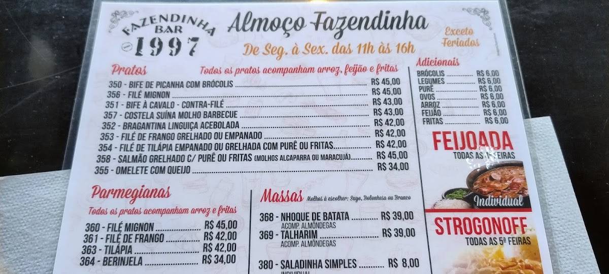 Fazendinha Bar cardápio