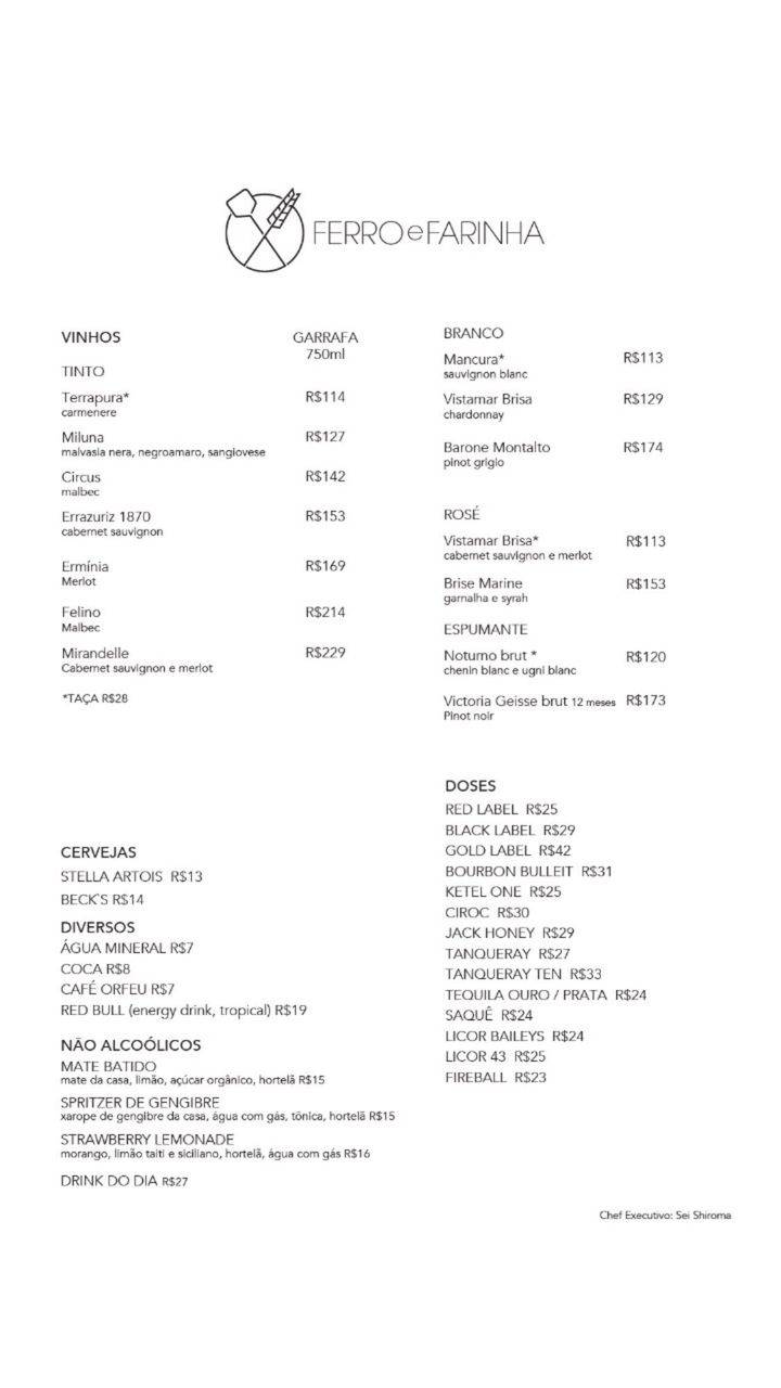 Menu em Ferro e Farinha - Leblon restaurante, Rio de Janeiro, Rua Dias ...