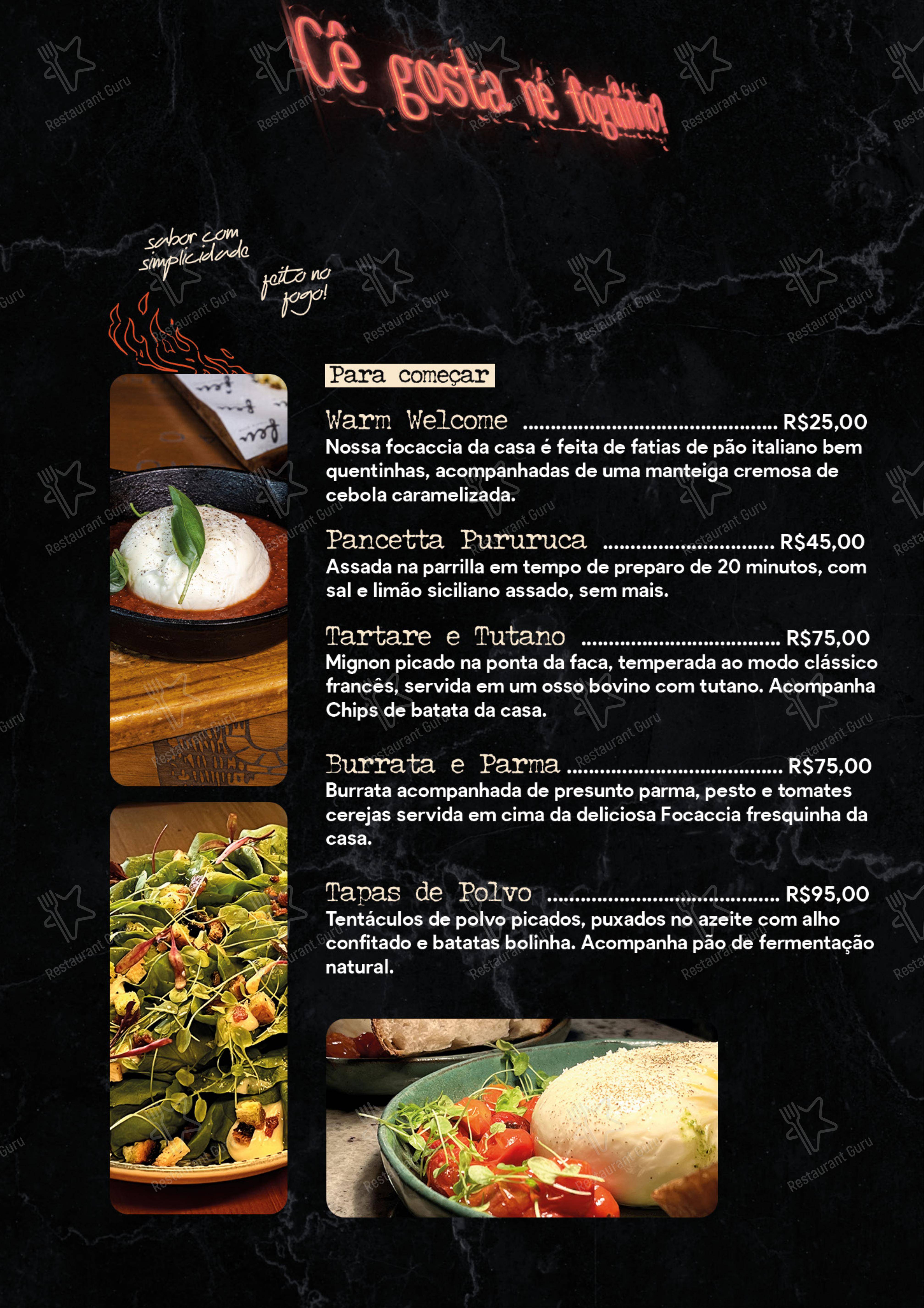 Feu fogo e Alma - Menu