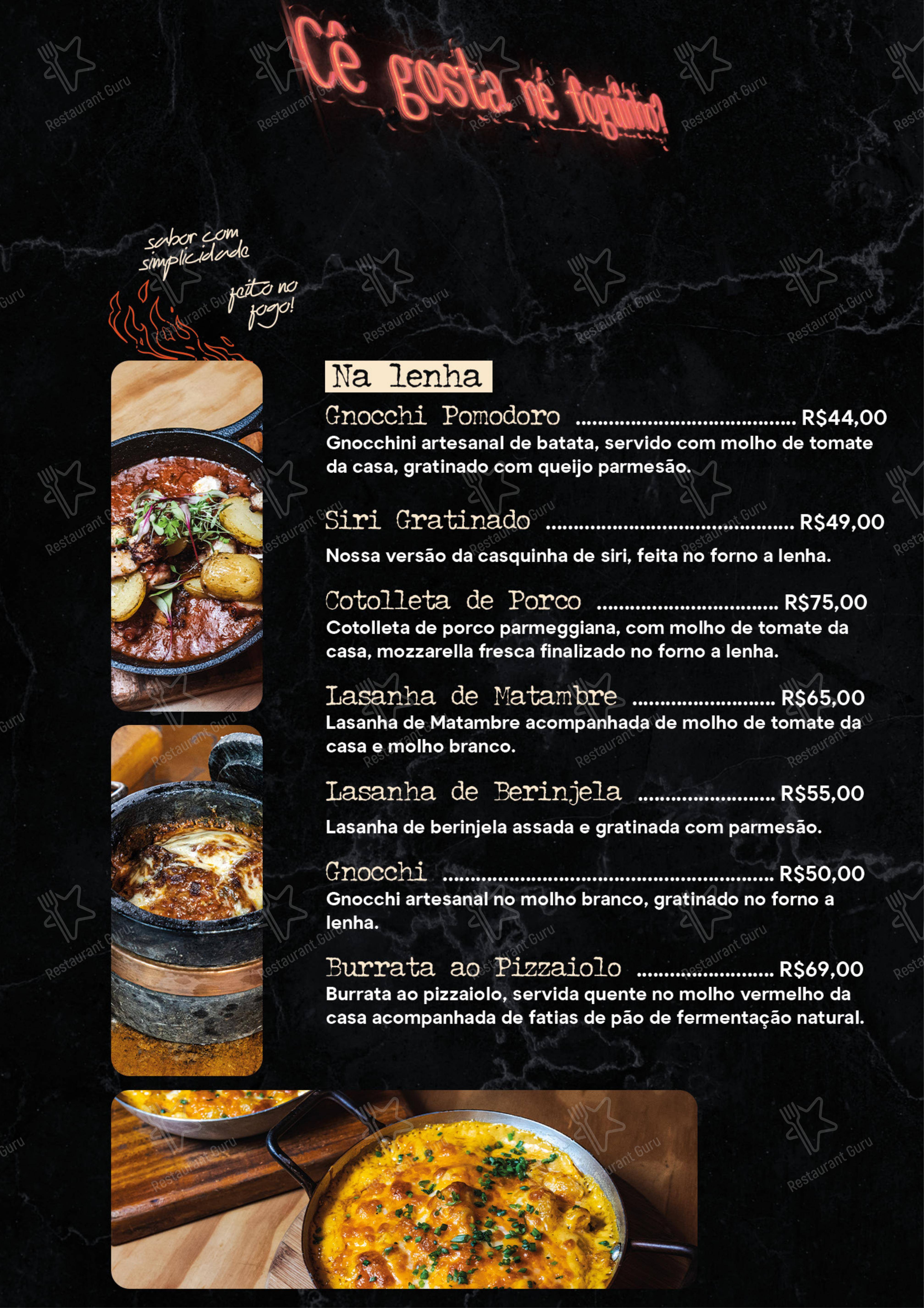 Feu fogo e Alma em Curitiba - Menu