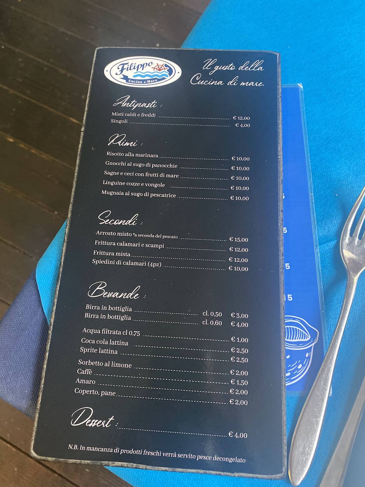 Menu di Filippo Cucina di Mare Pescara 