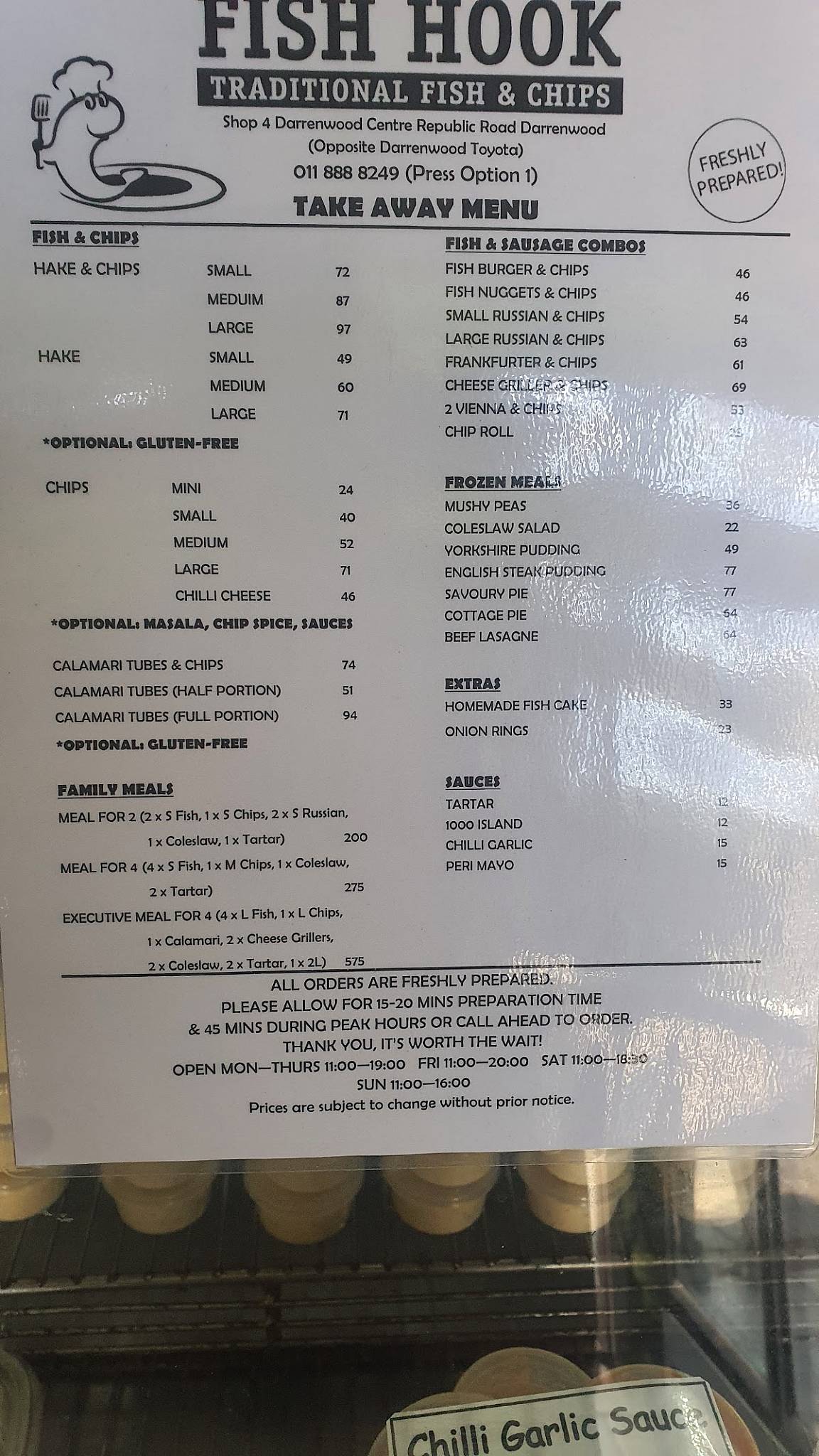 Menu at Fish Hook Traditional Fish and Chips restaurant, Randburg, 354