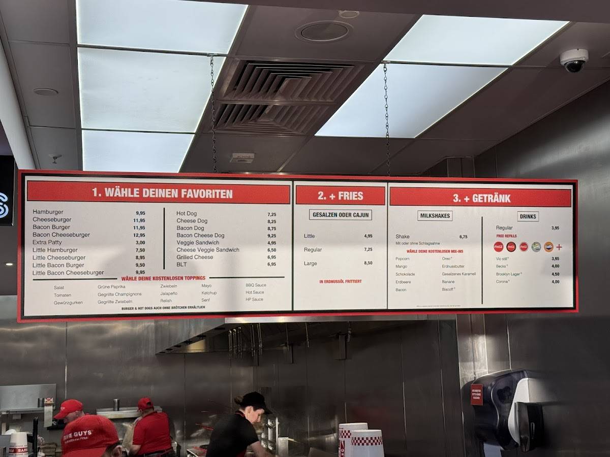 Menu de Five Guys Burgers and Fries Bonn Hauptbahnhof
