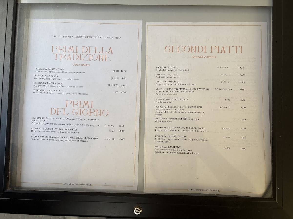 Menu di Velavevodetto ai Quiriti - Prati 