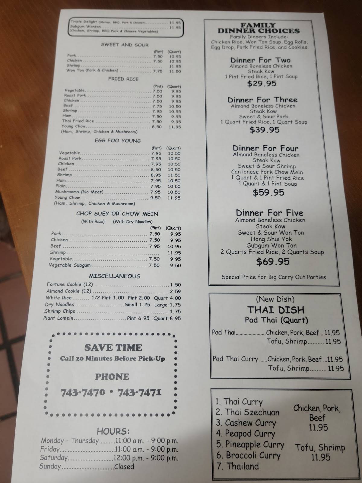 Menu at Wah Nam Restaurant, Flint