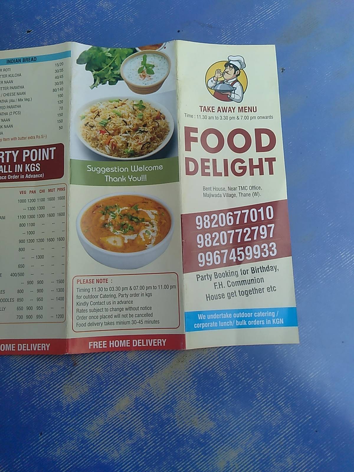 Food Delight menu